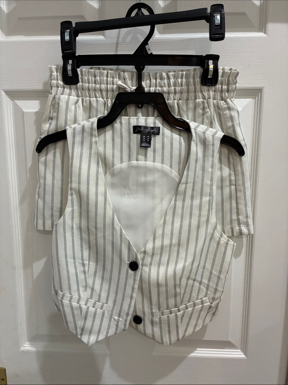 Streetwear Society White and Black Striped Blouse and Shorts